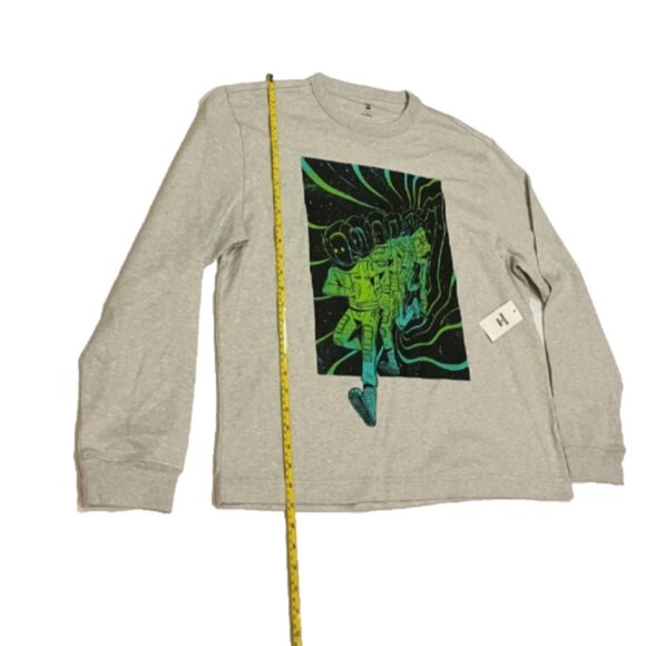 Mode of One Mens Long Sleeve Relaxed Space Guy Graphic Tshirt Heather Grey L - Picture 8 of 9